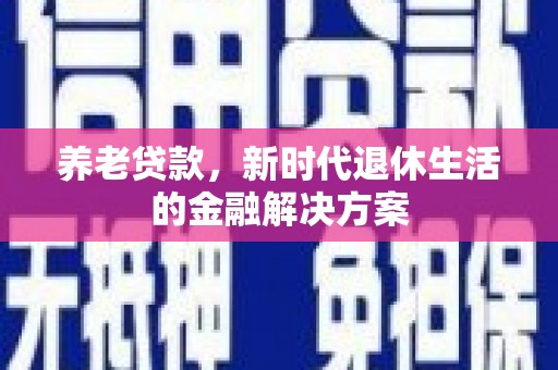 秀洲养老贷款，新时代退休生活的金融解决方案